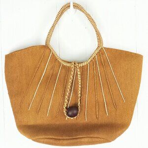 Large Jute Tote Bag With Rope Handles & Wooden Bead Detail